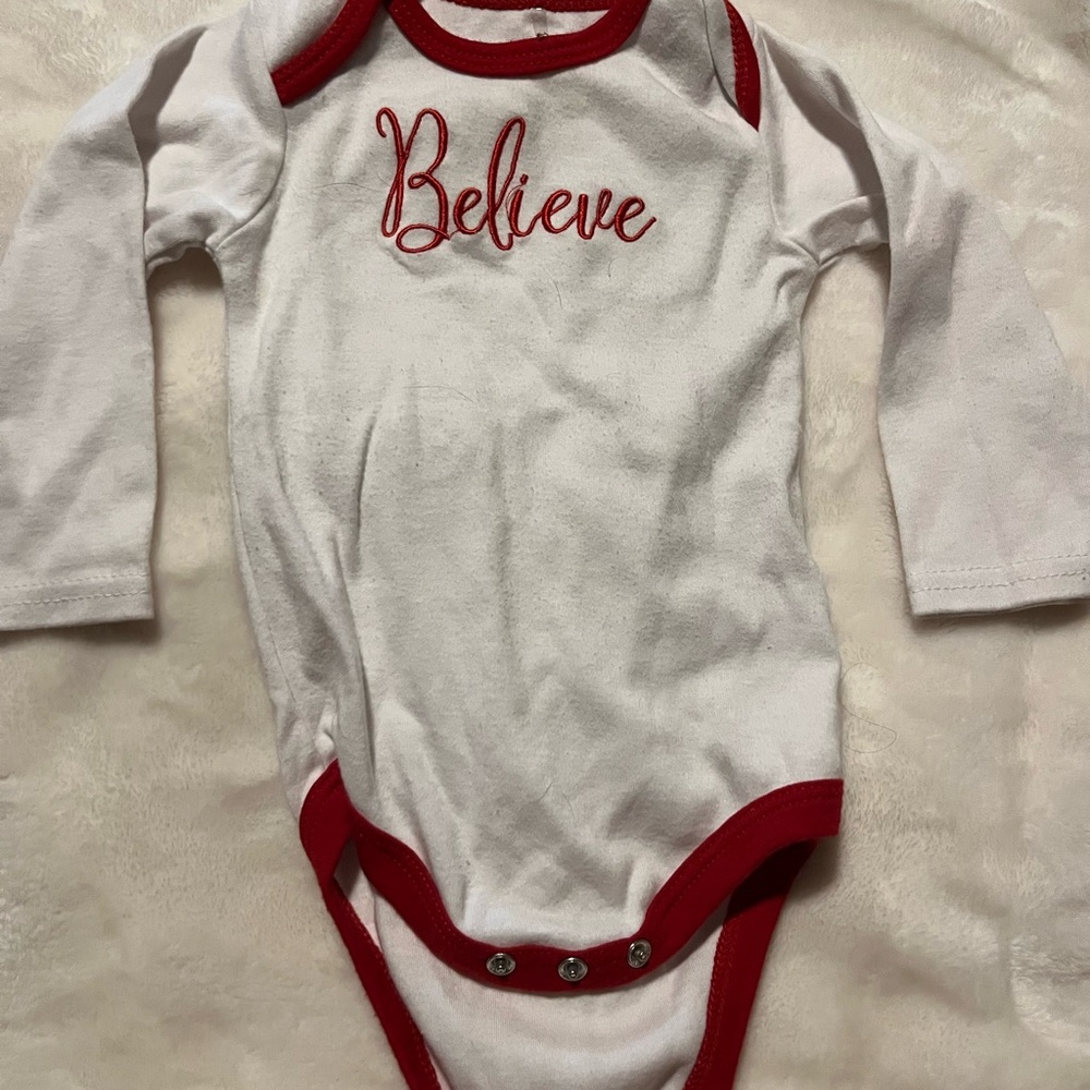 Baby Essentials White and Red 'Believe' Bodysuit